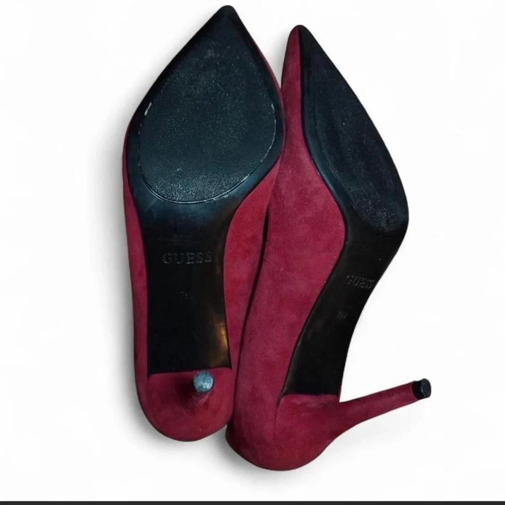 Y2K Glam GUESS Red Suede Heels Pointed Toe Classic Stiletto Pumps